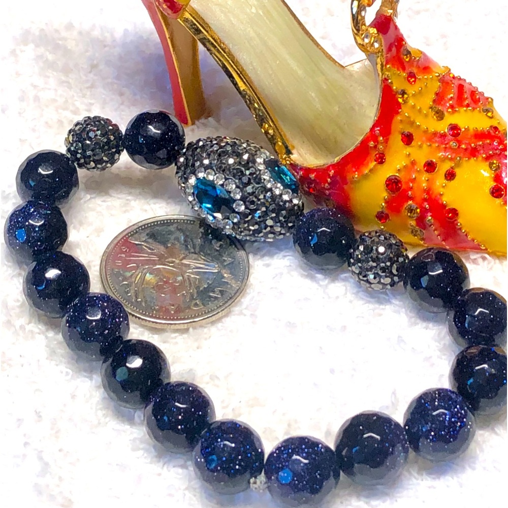 💙💕pretty blue/black rhinestone and glitter beaded stretch bracelets-fits most